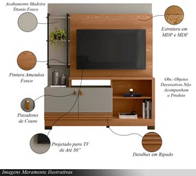 Home Decorativo Jatiuca MDP/MDF Ripado TV Até 50 Polegadas Amêndoa/Titânio G77 - Gran Belo