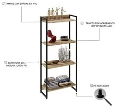 Estante Livreiro Dynamica Industrial 60cm 4 Prateleiras C08 Carvalho -