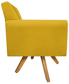 Poltrona Laura Base Giratória de Madeira Suede Amarelo - ADJ Decor