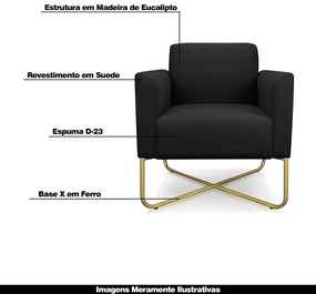 Kit 2 Poltronas Decorativas Isabella Base X Suede Preto/Dourado G19 - Gran Belo