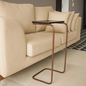 Mesa Lateral Tampo Multiuso Para Sofá Base Bronze - D'Rossi - Preto
