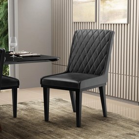 Cadeira Sala de Jantar Base Madeira Preto kit 2 Sofia Sintético PU D03 - D'Rossi - Preto