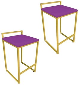 Conjunto 02 Banquetas Pietra Suede Base Dourado D03 - D'Rossi - Roxo