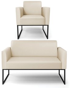 Sofá Namoradeira com Poltrona Base Industrial Preto Marisa Corino D03 - DRossi - Bege
