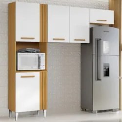 Armário de Cozinha 210cm Com Tampo Hanna Cinamomo/Branco A15 - Mpozen