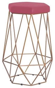 Banqueta Decorativa Rubel Base Gold Suede Rosa G41 - Gran Belo