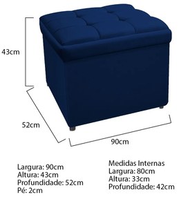 Calçadeira Copenhague 90 cm Solteiro Suede Azul Marinho - ADJ Decor