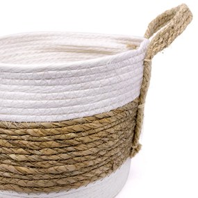 Cesto de Fibra Natural Seagrass Listrado Branco 23x30x30 cm - D'Rossi