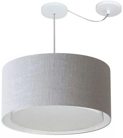 Lustre Pendente Cilíndrico Com Desvio Md-4308 Cúpula em Tecido 50x30cm Rustico Cinza - Bivolt