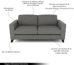 Sofá Sala de Estar Living 3 Lugares 200cm Presley Pés Madeira Veludo Cinza G52 - Gran Belo