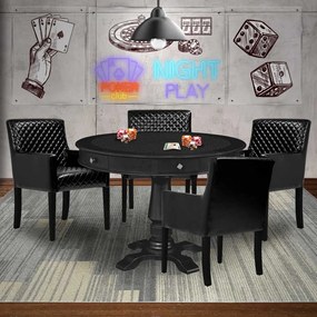 Mesa de Jogos Carteado Redonda Victoria Tampo Reversível Preto com Kit 4 Cadeiras Liverpool PU Preto Matelassê G36 G15 - Gran Belo