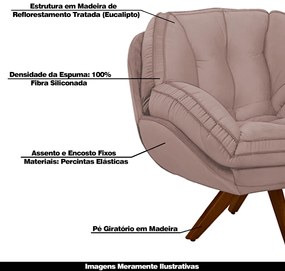 Kit 2 Poltronas Decorativas Base em Madeira Giratória Giroud Veludo Rosê G33 - Gran Belo