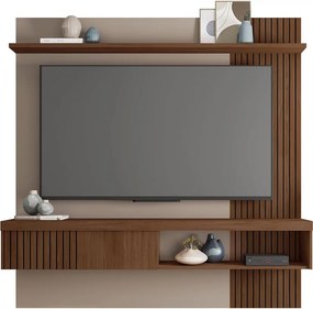 Painel TV 65 Pol 180cm Bancada Suspensa Ripado Luana C01 - D'Rossi - Fendi/Havana
