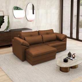 Sofá Retrátil Manual Sala de Estar Nolan Bipartido 250cm Conforto Premium em Couro Caramelo G58 - Gran Belo