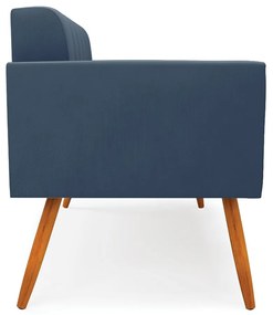 Sofá Namoradeira Elisa Suede Azul Marinho Pés Palito Castanho - D'Rossi