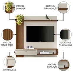 Painel Para TV 55 Polegadas Suspenso Ripado Jully L06 Freijó/Off White