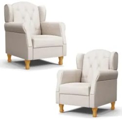 Kit 02 Poltronas de Amamentação Pés Madeira Lucy Z39 Suede Bege - Mpoz