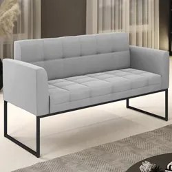 Sofá Namoradeira Base Industrial Preto Ana Suede Cinza - Ibiza