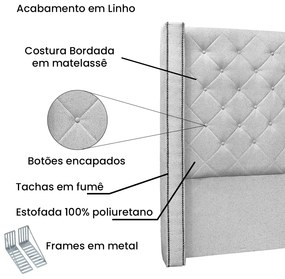 Cabeceira Cama Box King 195 cm Vicenza Linho S04 - D'Rossi - Grigio