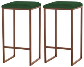Kit 2 Banqueta Decorativa Billie Base Bronze Suede Verde G41 - Gran Belo
