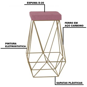 Banqueta Decorativa Kathy Base Gold Veludo Rosê G41 - Gran Belo