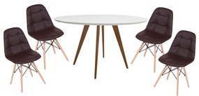 Conjunto Mesa Square Redonda Branco Fosco 88cm + 4 Cadeiras Eiffel Botonê - Marrom