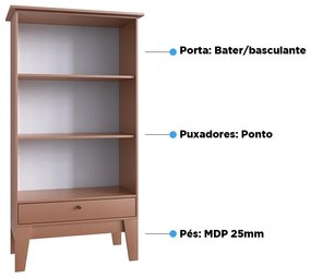Buffet Cristaleira Retro Com 3 Prateleiras 1 Porta - Ceramic