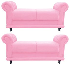 Kit 02 Recamier Barcelona Namoradeira Calçadeira Suede Rosa Bebê - D'Rossi