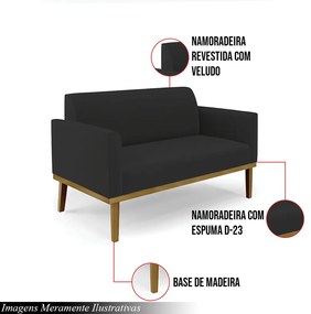 Poltrona Namoradeira Decorativa Isabella Pés Fixo em Madeira Castanho Veludo Preto G19 - Gran Belo