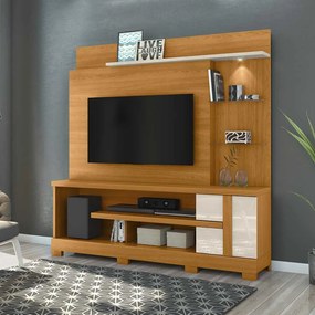 Home Theater Maxim  Porta 2 Prateleiras Iluminação LED MDP até 55 Cinamomo/OffWhite G97 - Gran Belo