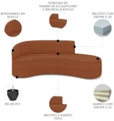 Sofá 4 Lugares 220cm Wendi e Poltrona Steve Boucle Terracota I01  - Mp