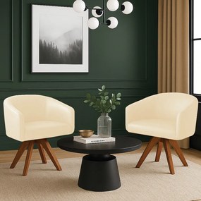 Poltrona Sala Base Giratória Madeira Kit 2 Arielle Sintético Pu D03 - D'Rossi - Bege