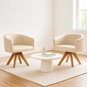 Poltrona Sala Base Giratória Madeira Kit 2 Arielle Sintético D03 - D'Rossi - Bege