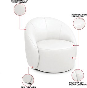 Poltrona Decorativa Orgânica Giratória Lua Sintético PU D03 - D'Rossi  - Branco