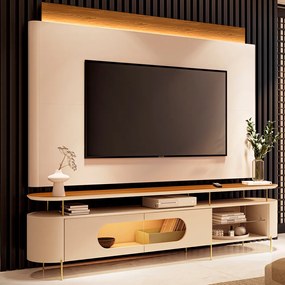 Conjunto Painel Nobre c/LED e Bancada Ária TV até 85 Polegadas Off White/Cinamomo G26 - HB Móveis