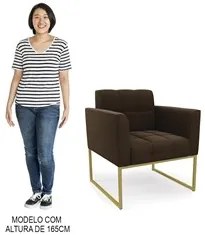 Poltrona Base Industrial Dourado Kit 2 Ana Suede Marrom - Ibiza