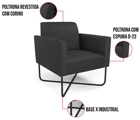 Kit 2 Poltronas Base X Industrial Preto Marisa Corino - Preto
