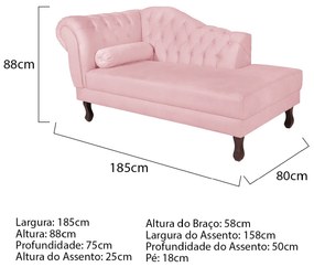 Recamier Diana 185cm Lado Direito Suede Rosa Bebê - ADJ Decor