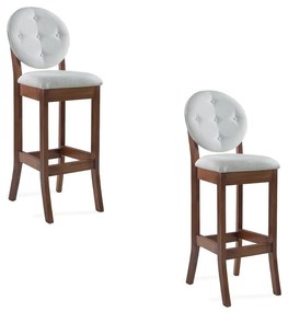 Kit 2 Banquetas Alta Madeira Maciça Teseu Linho Off White/Imbuia G42 - Gran Belo