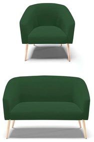 Sofá Namoradeira e Poltrona Pé Palito Natural Stella Veludo Verde D03 - D'Rossi