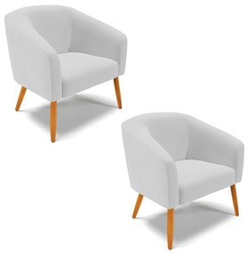 Poltrona Decorativa Pé Palito Castanho kit 2 Stella Linho Cinza D03 - D'Rossi