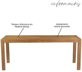 Mesa Sala de Jantar Cozinha Dumai 160cm Madeira Maciça Acácia Escovado G54 - Gran Belo