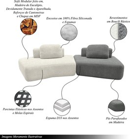 Sofá Ilha Sala de Estar Modulado Dakota Encosto Almofadas Soltas Bouclê Rústico OffWhite/Cinza G33 - Gran Belo