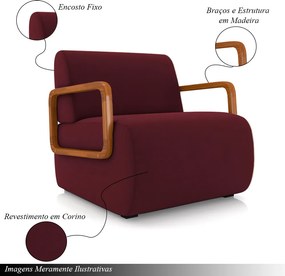 Poltrona Decorativa Sala de Estar Odessa Braços em Madeira Veludo Bordô G33 - Gran Belo