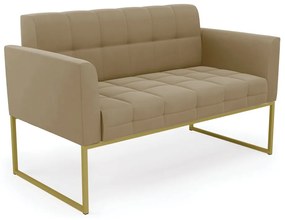 Sofá Namoradeira Elisa Suede Marrom Rato Base Metálica Industrial Dourado - D'Rossi