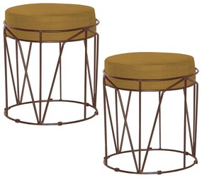 Kit 2 Puffs Decorativo Sala de Estar Base Bronze Chloe Suede Mostarda G41 - Gran Belo
