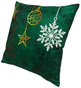 Capa de Almofada Natalina de Suede em Tons Verde 45x45cm - Enfeites Coloridos - Com Enchimento