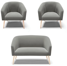 Namoradeira e 2 Poltronas Pé Palito Natural Stella Suede Grafite D03 - D'Rossi