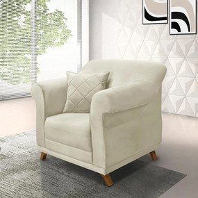 Poltrona Decorativa com 1 Almofada Armstrong Veludo Bege G63 - Gran Belo