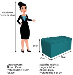 Calçadeira Estofada Liverpool 90 cm Solteiro Suede Azul Turquesa - ADJ Decor